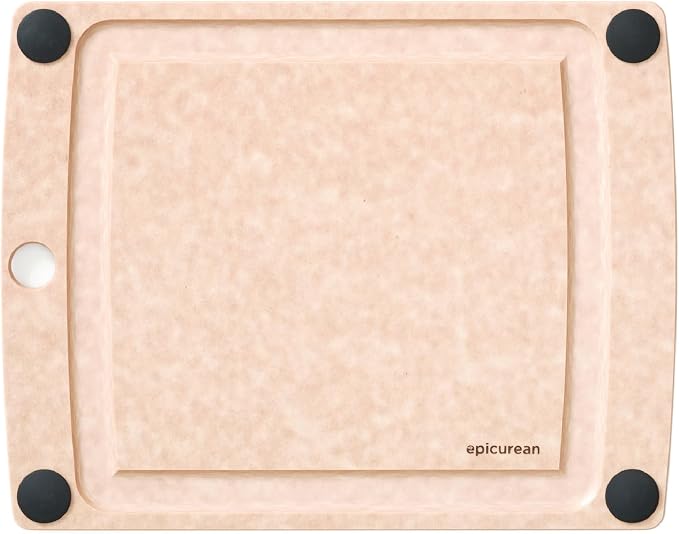 Epicurean All-In-One Cutting Board with Non-Slip Feet and Juice Groove, 11.5" × 9", Natural/Black