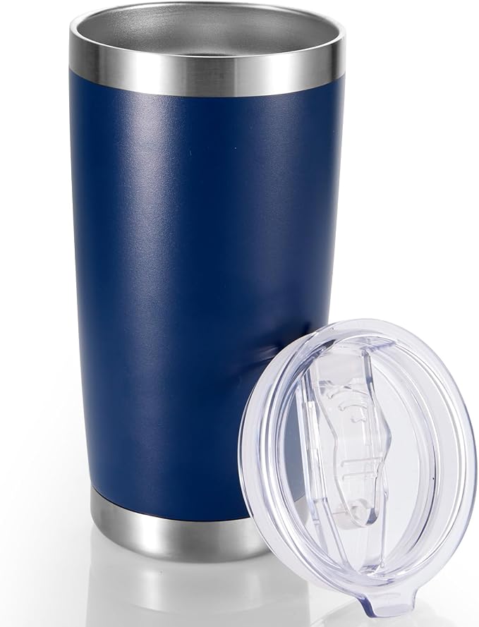 20 oz Tumblers Stainless Steel Tumbler with Lid, 1 Pack | Navy, 20oz Insulated Coffee Mug, Double Wall Vacuum, Powder Coated Cup, for Hot and Cold Drinks