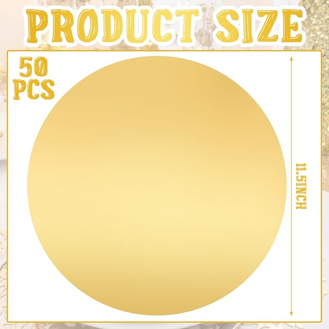 Tioncy 50 Pcs Gold Round Paper Placemats Disposable Table Mats | Elegant Table Mats for Wedding Birthday Banquet, Decorative Paper Design, Festive Dining Decoration, Easy Cleanup Tabletop