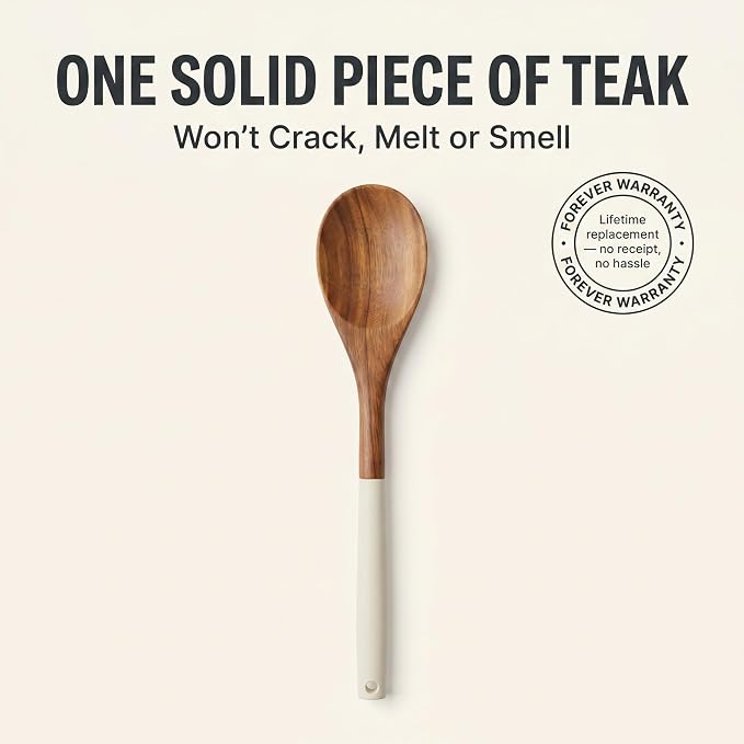 DI ORO Wooden Kitchen Utensil Set - 5 Pc Spoon & Spatula, Cream | Won't scratch nonstick pots and pans; Natural hardwood, easy to hand wash; For cooking, serving, stirring, and turning