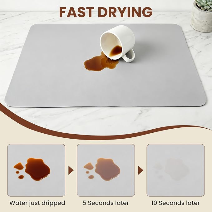 Coffee Mat Dish Drying,Non-Slip Easy Clean Sink Mat,Heat-resistant ,Fit Under Coffee Maker, Espresso Machine, Pot, Dish Rack (gery, 20"x30")