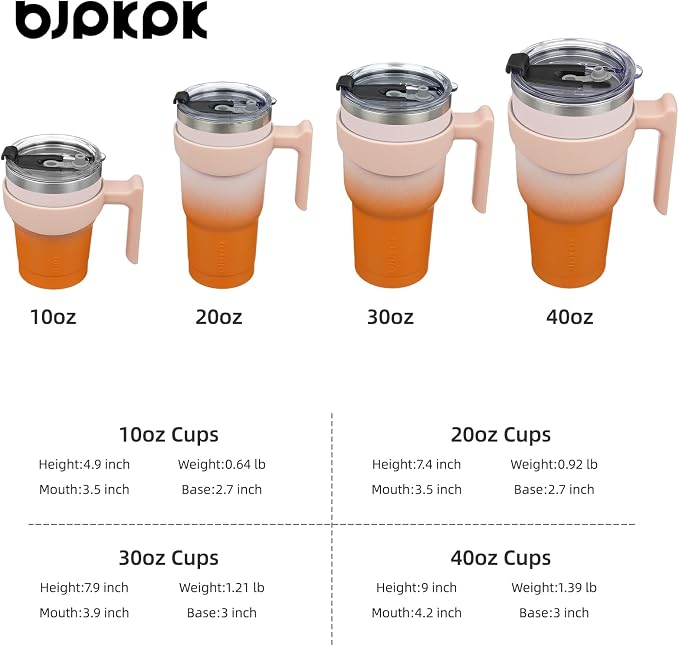 BJPKPK 30 oz Tumbler with Handle & Straw, Insulated Stainless Steel Mug | Double Wall Vacuum, Keeps Hot/Cold, Thermal Cup, BPA Free, Dishwasher Safe, Cupholder Fit, Coffee & Travel, Coral