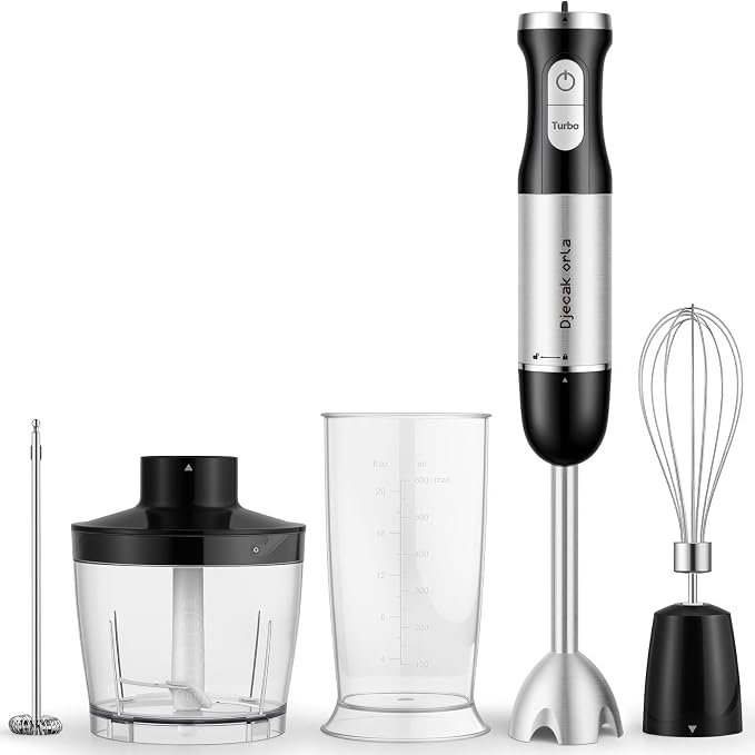 Upgrand 1100W 5-in-1 Immersion Blender Handheld, Black | 30 Speed Stick Blender with Turbo, 15,500 RPM, Includes Whisk, Milk Frother, 500ml Chopper & 600ml Beaker