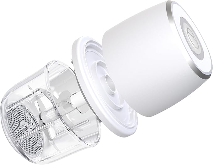 Electric Garlic Chopper With Glass Bowl Cordless Mini Food Processor（White） | BPA-Free Glass Bowl 6-Blade Cutting Cordless & USB Rechargeabl Garlic Chopper Mini Chopper for Onion Herb Nut Easy to Clean