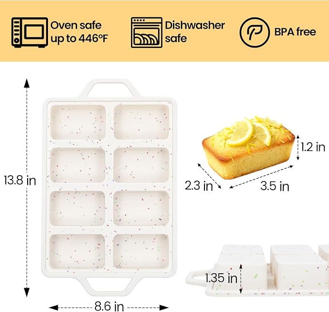 Mini Loaf Pans with Metal Frame - 2 Pack Silicone Bread Loaf Pan 8-Cavity | BPA Free, Nonstick, Oven Dishwasher Safe, Food-Grade Silicone, for Baking Banana Bread, Cakes, Brownies, Meatloaf