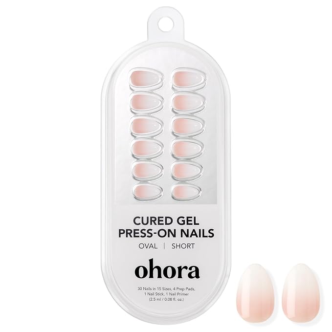 ohora Gel Press On Nails | Pink, Ombre, Short Oval | Soft Babyboomer | Salon-Quality, 100% Real Gel, No UV Lamp, No Glue, Non-Toxic | 15 Sizes, 30 Tips | Long Lasting, press on short
