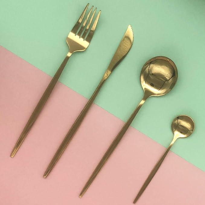 Gold Silverware Set, 24-Piece Stainless Steel Flatware Set Service For 6, Mirror Polished Tableware Cutlery Set Knife Fork And Spoon For Home & Restaurant, Dishwasher Safe