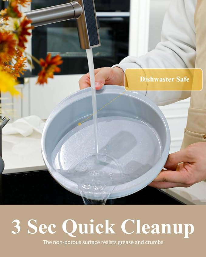 9 Inch Nonstick Round Cake Pan with Handle, Ceramic Coating PFOA PFAS PTFE Free, Aluminized Steel, Oven Safe 550°F, Dishwasher Safe, For Layer Cakes Cheesecakes and Brownies (Sunshine Cream)
