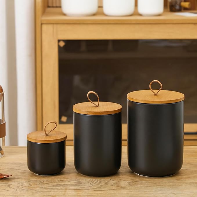 MilkyWay Ceramic Food Storage Jar, Storage Canisters with Airtight Seal Bamboo Lid Modern Design Seal Damp-Proof Kitchen Jar for Coffee, Tea, Spice and More (Black 800ml) | Airtight Seal, Modern Design, Damp-Proof, Ideal For Coffee, Tea, Spice Storage