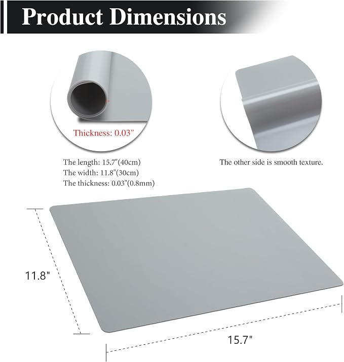 Silicone Mats, 2Pcs 15.7"x 11.8"x 0.03" Grey Silicone Table Mats | for Craft, Kitchen Counter, Jewelry