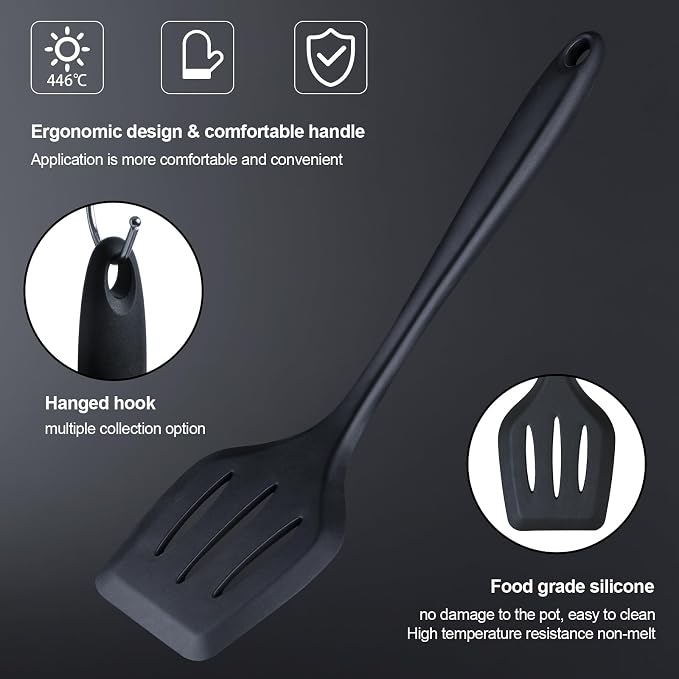 Kitchen Utensils Set,18-Piece Cooking Utensils and Knife Set,Black | Food-grade Silicone Heat-safe to 410°F, Detachable Stainless Steel Holder, 5 Kitchen Knives and Cutting Board All-in-one