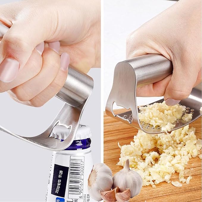 Garlic Press Set,Garlic Press Rocker Heavy Duty Stainless Steel Garlic Mincer, Garlic Chopper with Peeler And Cleaning Brush for Smash Garlic Kitchen Tools(2Set)