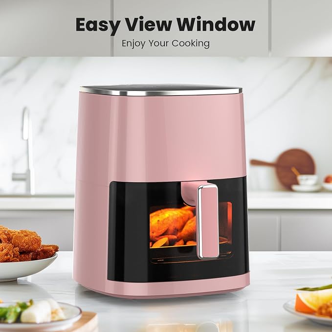 Sweetcrispy Air Fryer 6 Quarts with Window, 12-in-1 Square Airfryer Oven for Family, 400°F Rapid Air Crispy Technology, Roast Bake Dehydrate, Nonstick & Easy-Clean Basket