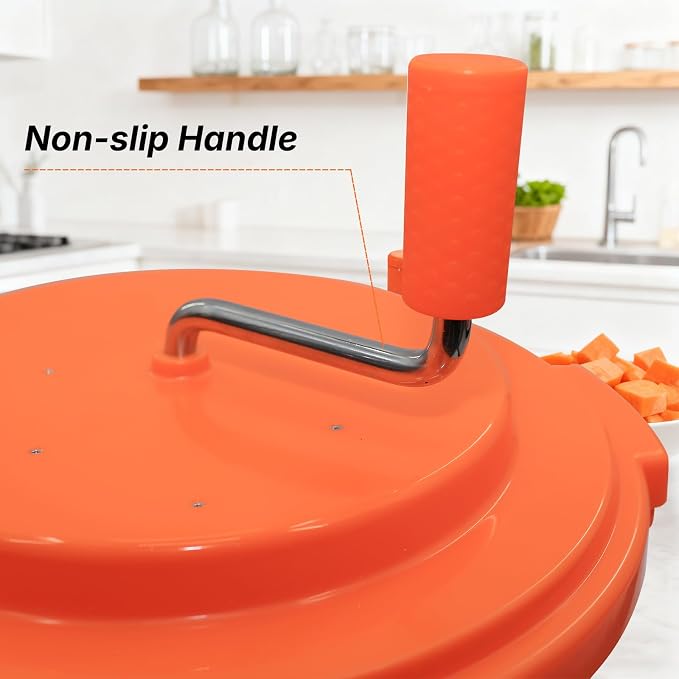 Hakka 2.5 Gallon Salad Spinner,Commercial Restaurant Manual Lettuce Dryer for Vegetable Fruit Dryer Mixer(Orange)
