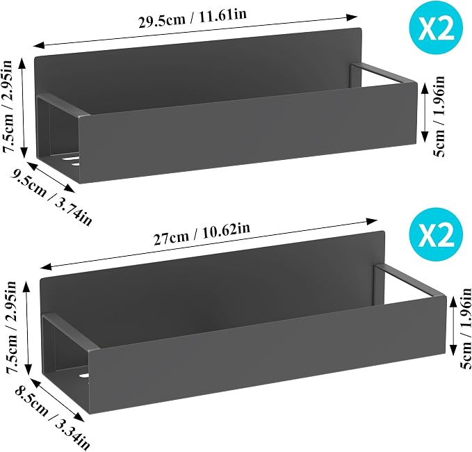 Metal Magnetic Spice Rack for Refrigerator Dark Gray, 4 Pack | Magnetic Shelves Heavy Duty for Fridge in Kitchen, Seasoning Storage Organizer, For Oven Washer and Dryer, For Heavier Items