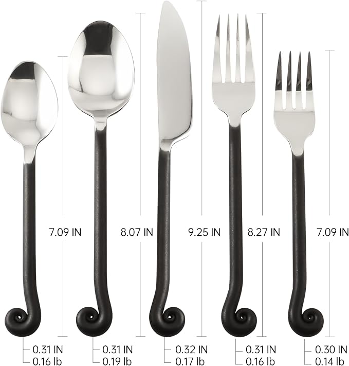 Silverware Set Musical Note Antiqued Black Handle Service for 8 | 40-Piece 18/10 Stainless Steel Flatware, Knife Fork Spoon Cutlery Set, Daily Use Wedding Housewarming Gift, Dishwasher Safe