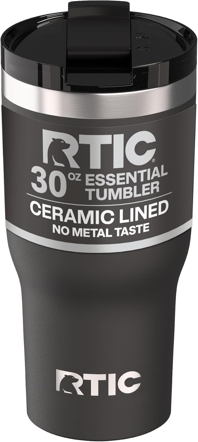 RTIC 30oz Essential Tumbler with Lid, Ceramic Lined, Black | Insulated, Stainless Steel Metal, Portable Travel Cup for Hot and Cold Drinks, Coffee, Car, Camping and Travel