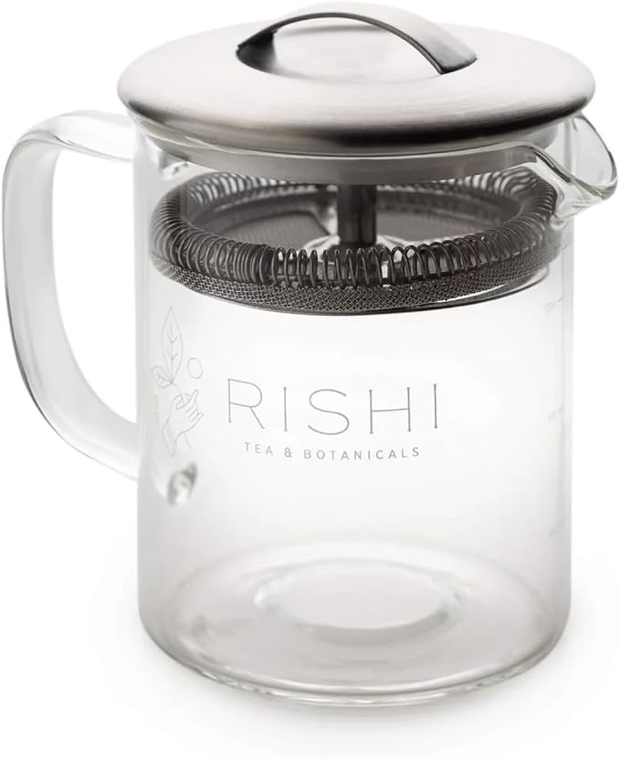 Rishi Tea Simple Brew Teapot for Loose Tea, Borosilicate Glass, 400ml | Borosilicate Glass Teapot, Built-In Strainer, Everyday Teaware, Easy to Clean, Sustainable, For Loose Leaf Tea