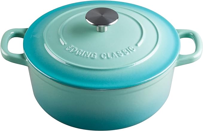 EDGING CASTING Enameled Cast Iron Covered 5.5 Quart Dutch Oven with Dual Handle for Bread Baking, Dutch Ovens with Lid, Peacock Blue