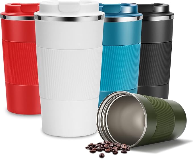 YINJAM 12oz Travel Coffee Mug Insulated Coffee Cups to Go with Leakproof Lid Vacuum Stainless Steel Double Walled Thermal Car Coffee Tumbler for Hot Cold Iced Tea Drinks Reusable (White, 12oz) | 380ml Reusable Leakproof Camping Tumbler with Lid for Hot...