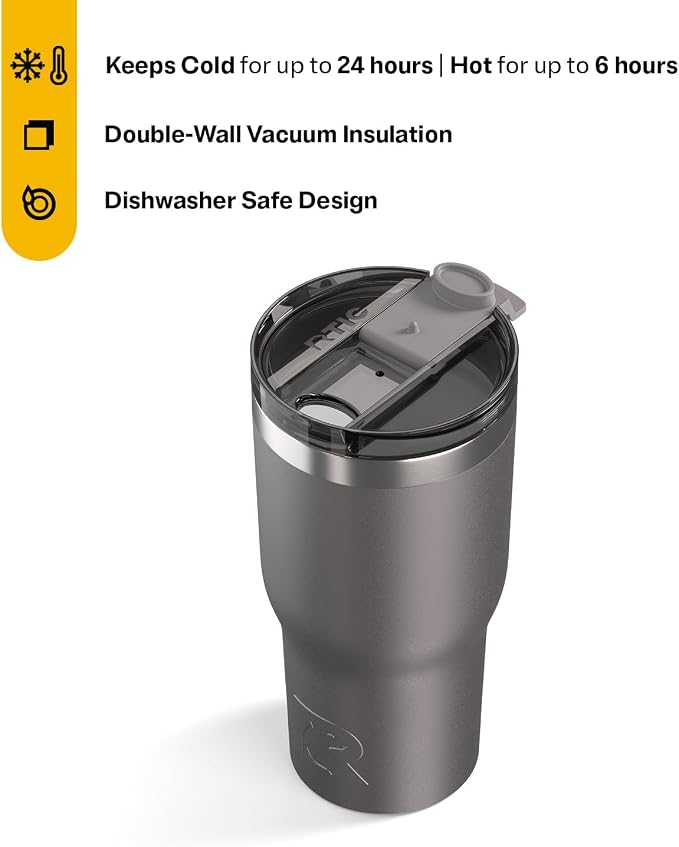 RTIC 30oz Essential Tumbler with Lid, Ceramic Lined, Graphite | Insulated, Stainless Steel Metal, Portable Travel Cup for Hot and Cold Drinks, Coffee, Car, Camping and Travel