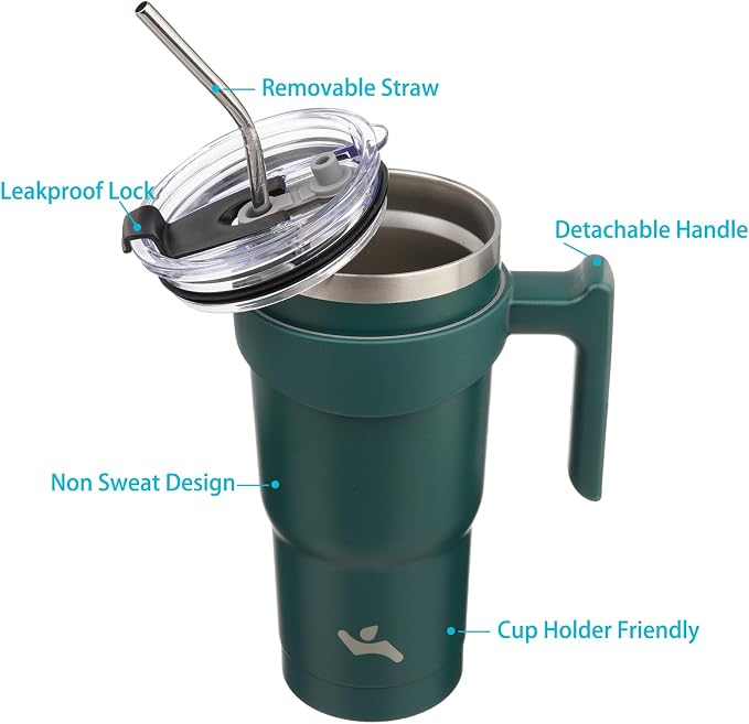 Konokyo 20 oz Tumbler with Handle and Straw, Insulated Travel Mug | Lavender; BPA-free, leak-proof tumbler with 2 lids, 2 straws, cup holder fit for coffee, office, travel & daily use