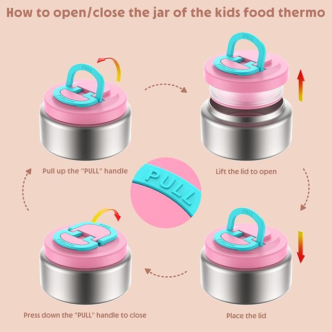 Upgraded Kids Lunch Box with Thermo for Hot Food 1400ml Child Bento Box for Kids with 5oz Small Thermo for Boys Girls with Fork Spoon Leakproof for Dining Out School Work Picnic-Pink