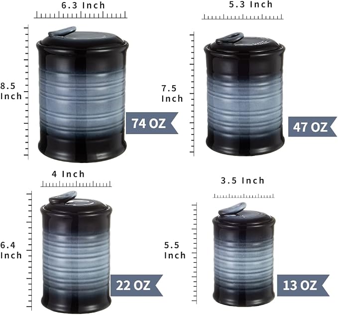 Nihow Food Storage Jar,Ceramic Canister Sets for The Kitchen,Set of 4,Gray | Air Tight Lid,Seal Damp-proof,For Flour/Sugar/Rice/Coffee/Cookies/Candy,Kitchen Counter Canister