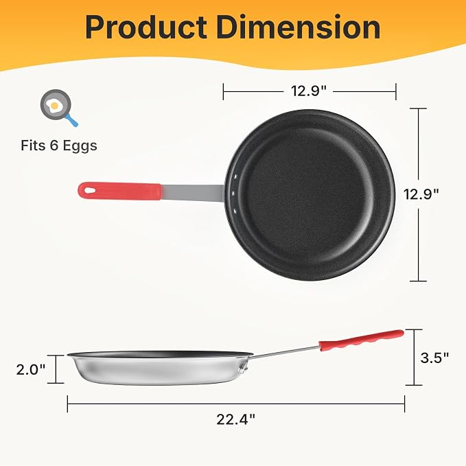 NEWBULIG Nonstick Frying Pan, 12 Inch Heavy-Gauge Aluminum Skillet with Ceramic Nonstick Coating & Stainless Steel Base for Induction, Electric, Gas, Oven Safe, Red Hanging Handle | Aluminum body even heating, steel handle silicone grip, oven safe 392°...