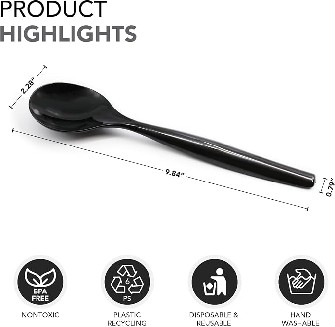 Party Essentials Disposable Heavy Duty Plastic Serving Utensils for Buffets Events Parties, 6-Sets of Spoons/Forks/Tongs, Black