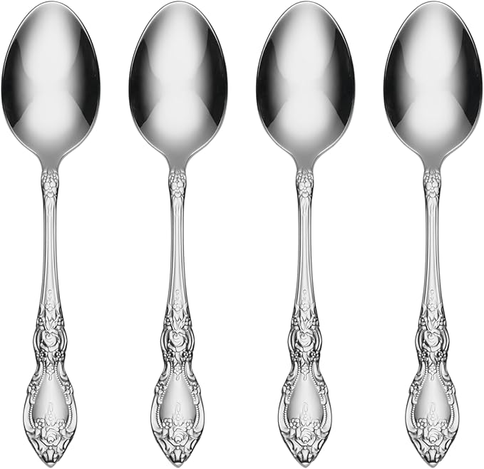 Oneida Wordsworth Teaspoons Silverware Set for 4, Flatware | mirror finish, dishwasher safe | cutlery set for kitchen and dining, utensil set, kitchen gifts for women, heavy duty