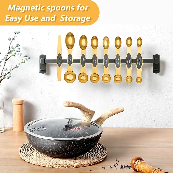 Gold Measuring Cups & Spoons Set for Cooking, 13pcs | 5 Gold Measuring Cups, 7 Double-Sided Measuring Spoons & 1 Leveler, Gold Baking Kitchen Gadgets for Dry & Liquid Ingredients