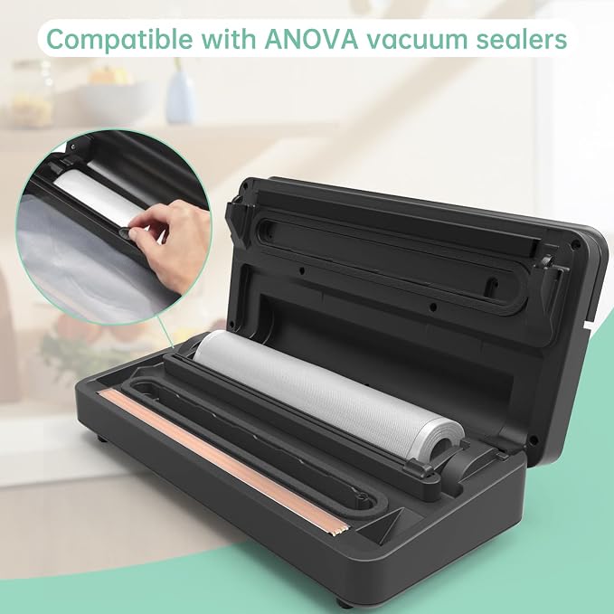 Vacuum Sealer Rolls Bags Compatible with Anova Culinary Vacuum Sealer Machine, 2 Packs 11" x 16.4' Commercial Grade, BPA Free Food Vac Bags for Food Storage, Sous Vide