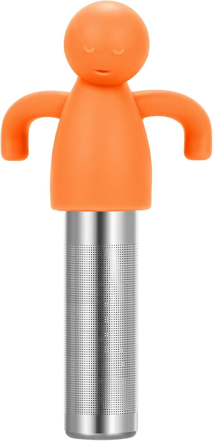 Leden Fine Mesh Tea Infuser for Loose Leaf Cute Tea Steeper, Orange | Stainless Steel Fun Person-shaped Design Tea Strainer Filter with Silicone Handle for Loose Tea Ball for Cup Mug