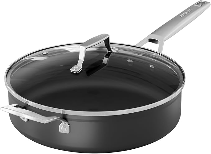 MsMk 4.5 QT Nonstick Saute Pan with lid, 11 inch Induction Deep Frying Pan | Non Toxic, Even Heating, Easy Clean, suitable for gas & electric & induction stove, Dishwasher & Oven Safe, Cerammic