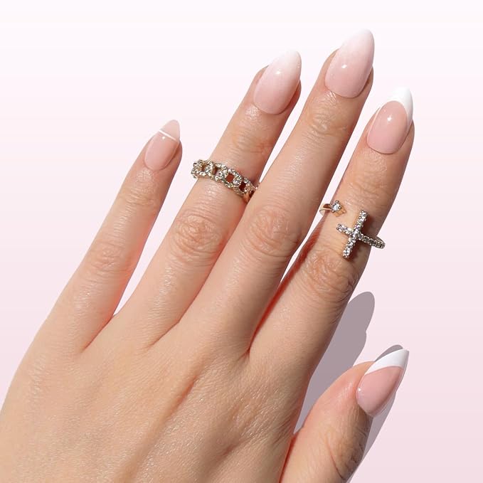 Nail Reformation Press On Nails, Cream Top | Milky Nude Short Almond | Fake Nails with Cream French Tip, Glossy Reusable Stick On Nails Kit - 32 Pcs in 16 Sizes with Glue, Manicure Gifts for Women