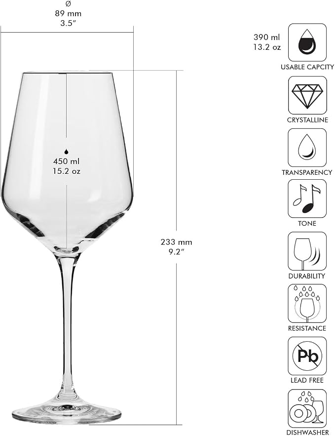 KROSNO White Wine Glasses Set of 4, 13.2 oz, Avant-Garde Collection | Wine Tumbler with Stem, Lead-Free Crystal Glassware, Drinking Glasses, Elegant Cups, Home & Restaurant, Dishwasher Safe