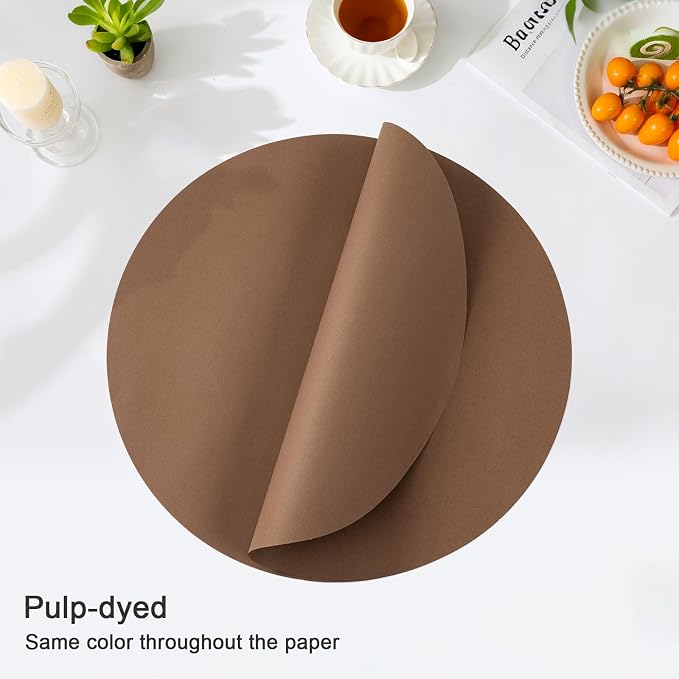 SHACOS 100 pcs Round Paper Placemats Disposable 13 inch Colored Paper Decorative Place Mats for Wedding Birthday Party Bridal Baby Shower Events Table Decoration, Brown (Pack of 2)