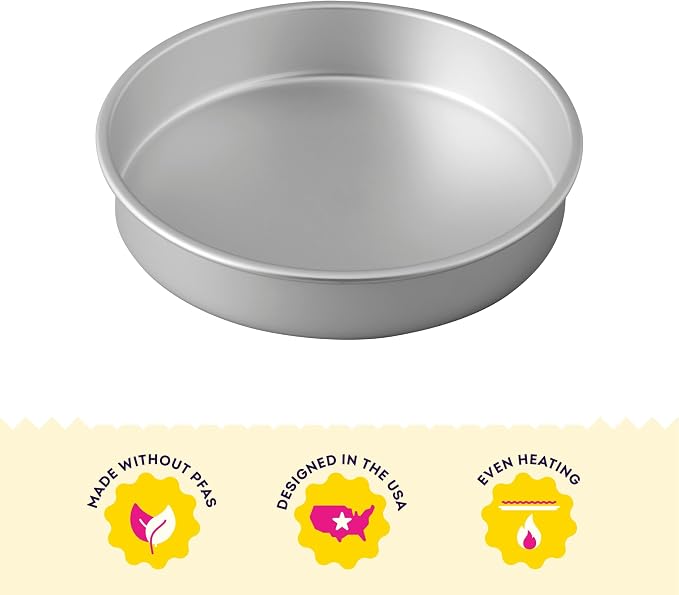 Wilton Aluminum Round Cake Pan, Made Without PFAS, 10 in. | Natural Anodized Aluminum Bakeware, Even Heating & Rust-Resistant for Professional Results, Perfect for Large Round Cakes