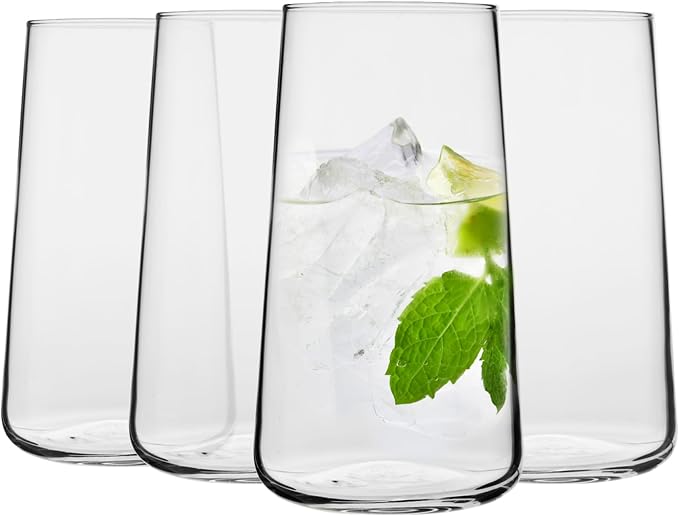 Krosno Water Glasses Set of 4, 20.3 oz, Infinity Collection | Highball Drinking Glasses, Lead-Free Crystal Glassware, Tapered Juice Glasses, Water Coctails Glass Set, Dishwasher Safe
