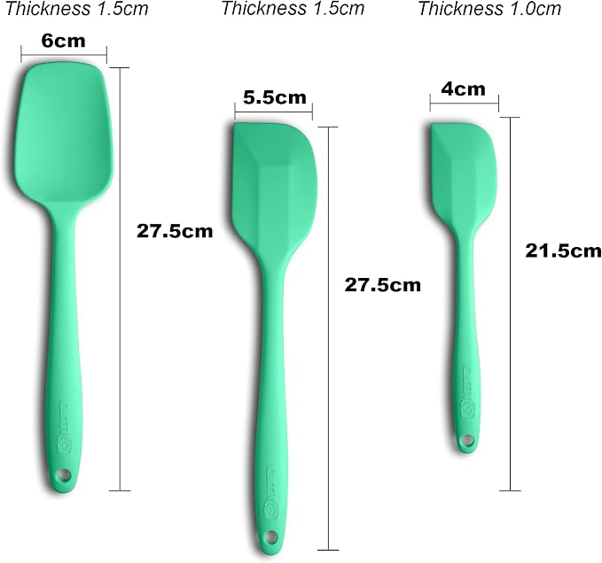 3-Piece Silicone Spatula Set, 600°F Heat Resistant, Macaron Green | Stainless Steel Core, Silicone Rubber Spatulas for Nonstick Pans, Spatula, Spoonula and Mini Spatula for Cooking and Baking
