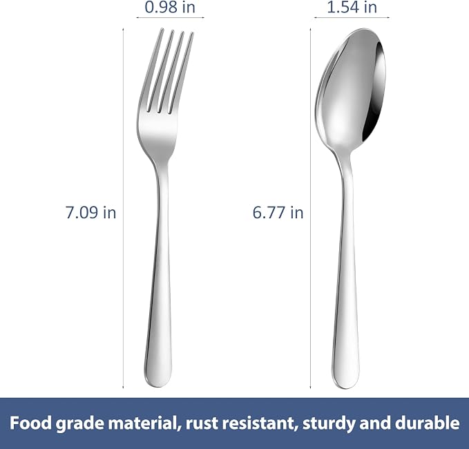 32-Piece Forks and Spoons Set, Premium Stainless Steel Silverware, Mirror Polished & Dishwasher Safe, Food Grade Cutlery Set for Home, Kitchen, Restaurant, Party Use（16 Forks and 16 Spoons）