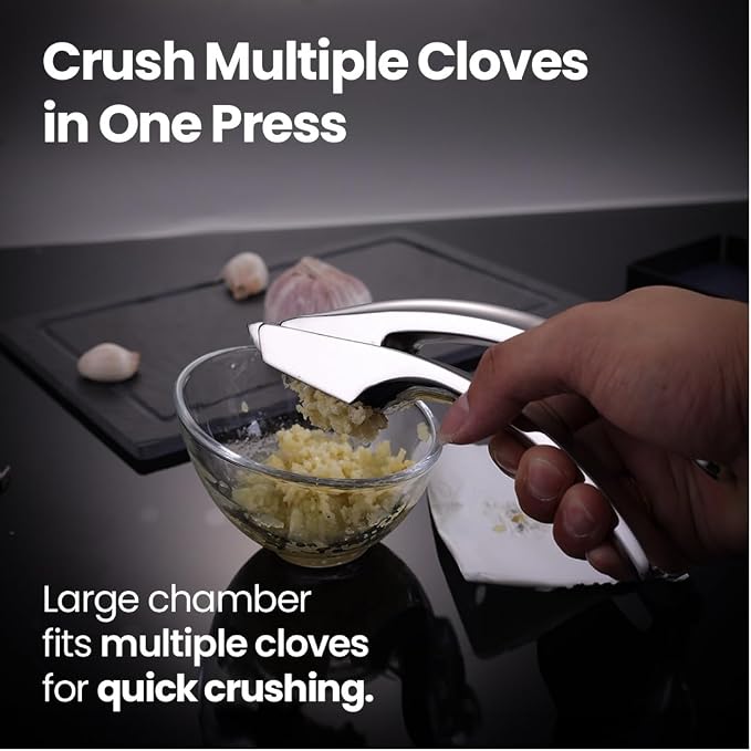 Gourmet Easy Lifetime Replace Garlic Press, No Need to Peel, Coarse Mince | Detachable Design for Easy Cleaning, Ergonomic Handle for Effortless Press, Stainless Steel Rust-Resistant, Dishwasher Safe