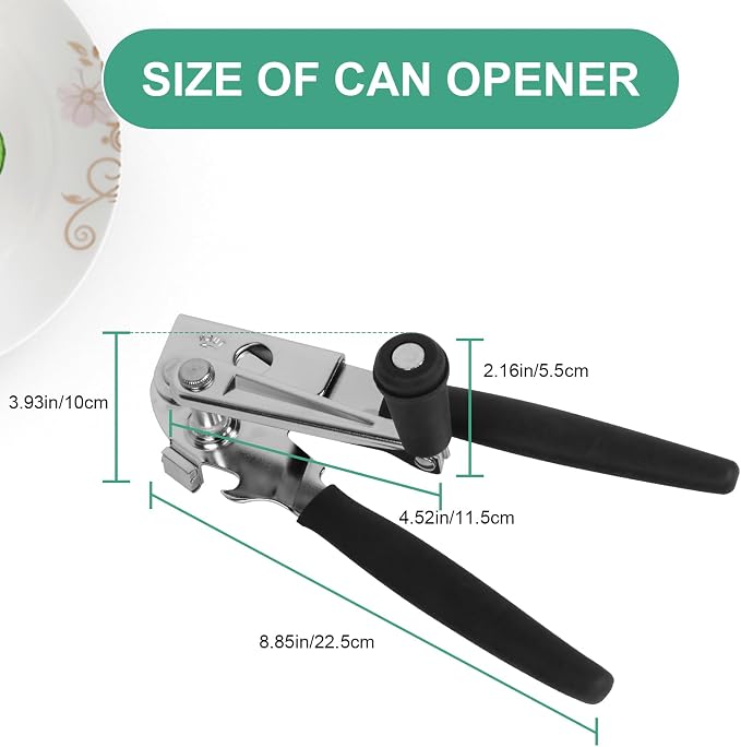 Manual Can Opener with Folding Crank Handle, Commercial Heavy Duty Hand Held Can Openers with Magnet, for Seniors with Comfortable Long Rubber Handle