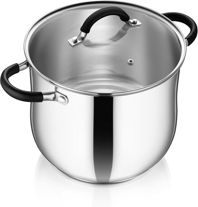 P&P CHEF 12 Quart Stainless Steel Stock Pot, Cooking Pot with Visible Lid | For Soup Pasta, Tri-Ply Bottom & Dual Heatproof Handles, For Induction Gas All Stoves, Non-Toxic & Dishwasher Safe