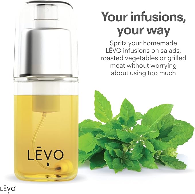 LEVO - Fine Oil Mister - Pressurized Oil Sprayer for Cooking, Air Fryer and Salad Making - Glass Sprayer - 6 fl oz
