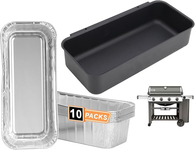 70379 Grease Catch Pan Kit for Weber Drip Pans Weber GS4 Genesis II/II LX 400/600(2016+),Summit 400/600 SER,6498 Genesis 2 Drip Pan & 10PCS 6417 Aluminum Foil Grease Tray Liners for Weber Accessories