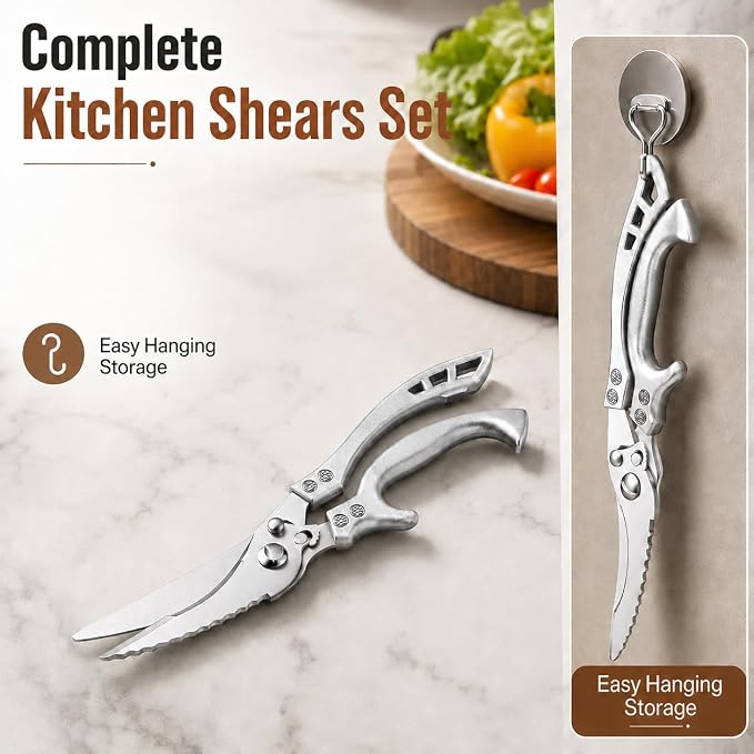 Heavy Duty Kitchen Scissors, All Purpose Kitchen Shears For Meat, Chicken, Bone, Turkey, Fish, Vegetables. Spring Loaded Multipurpose Ultra Sharp Professional Poultry Scissors