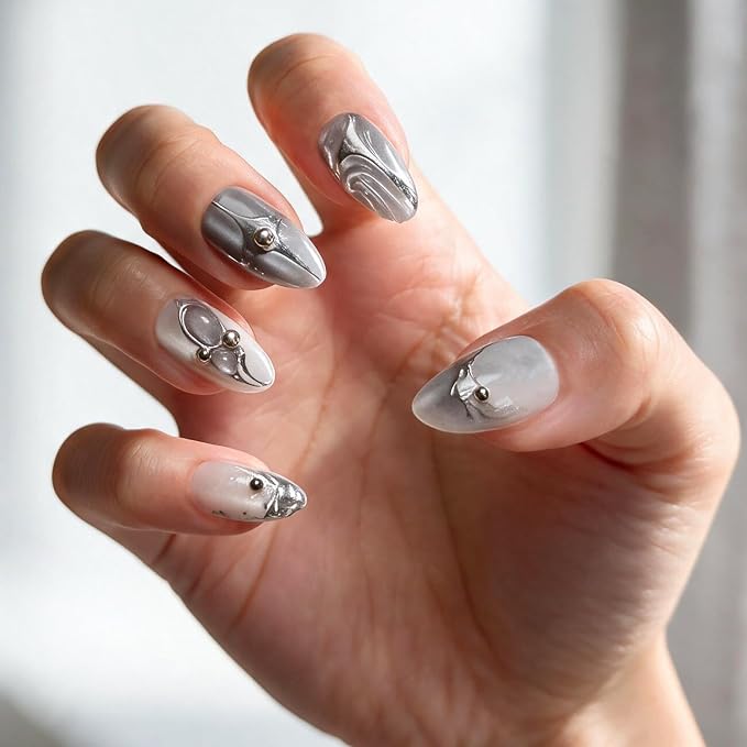 6 Packs (144 Pcs) | Reusable Press on Nails | cute nails | 6-Style Bundle | 12 Sizes | Each Style 24 Pcs | Luxury Chrome & 3D
