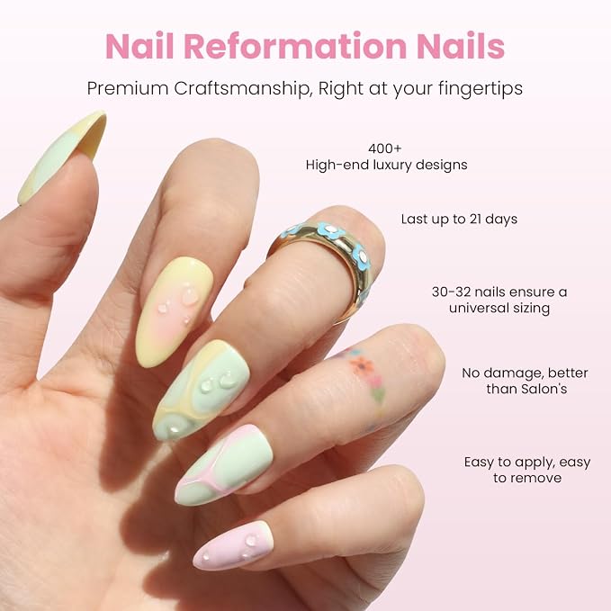 Nail Reformation Press On Nails, Pop Culture | 3D Bubble Medium Almond | 15 Sizes 30 Pcs Fake Nails in Vibrant Colors in Glossy Finish, Salon Quality Reusable Stick On Nail Kit Gifts for Women Gifts